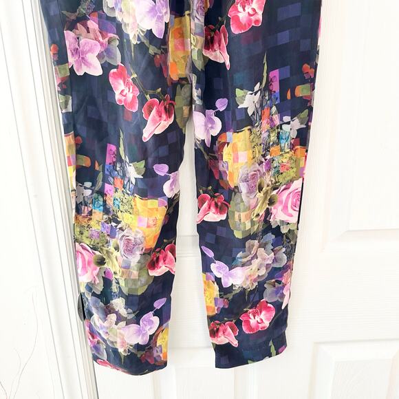 Matthew Williamson Blue Purple Pink Floral Silk Print Rose Gold Zipper Pants 6 - Picture 10 of 12